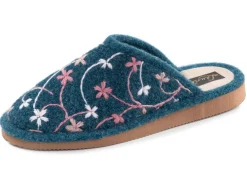 Laurina, leichte Damen-Hausschuhe, mit bunter Blüten-Stickerei