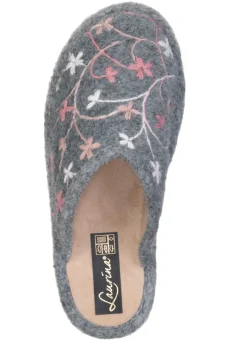Laurina, leichte Damen-Hausschuhe, mit bunter Blüten-Stickerei