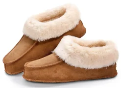 Leder-Hausschuhe mit flauschigem Innenfell