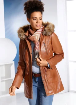 Lederjacke mit Webpelzbesatz