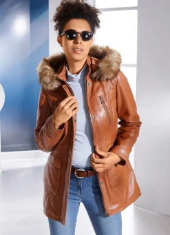 Lederjacke mit Webpelzbesatz