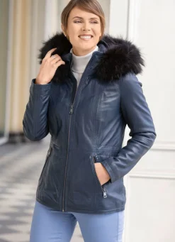 Lederjacke mit Webpelzbesatz
