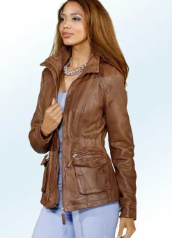 Lederkurzjacke mit Kordelzug in der Taille