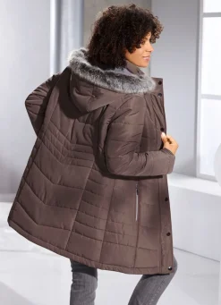 Longjacke mit abnehmbarem Kunstpelz-Besatz