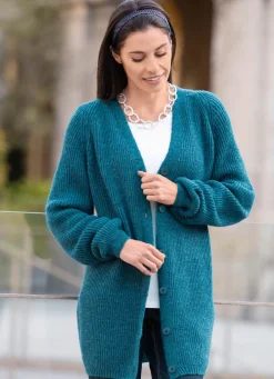 Long-Strickjacke in Perlfang