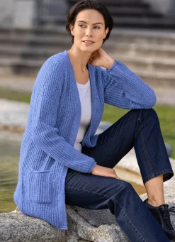 Long-Strickjacke in Perlfang