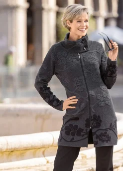 Long-Strickjacke mit Cloqué-Effekten