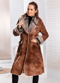 Mantel aus Velourleder-Imitat in Antik-Optik