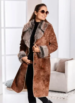 Mantel aus Velourleder-Imitat in Antik-Optik