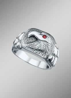 Massiver Herrenring mit Adler und echt Granat