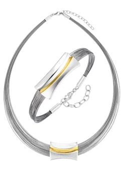 Moderne Garnitur in Bicolor aus Silber 925/- fein und Stahl