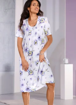 Nachthemd, knielang mit tollem Druck und raffinierter Faltenlegung