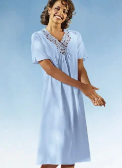 Nachthemd, Kurzarm mit Spitze am V-Ausschnitt