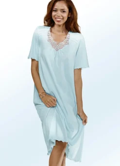 Nachthemd, Kurzarm mit V-Ausschnitt und Spitze