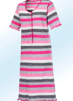 Nachthemd mit Knopfleiste und garngefärbtem Ringeldessin