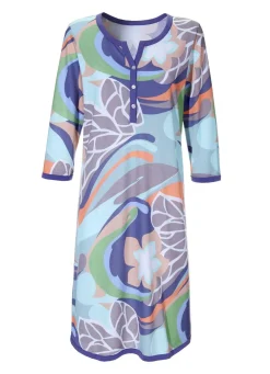 Nachthemd mit Knopfleiste, knielang mit 3/4-langen Ärmeln