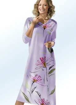 Nachthemd mit V-Ausschnitt und langen Ärmeln