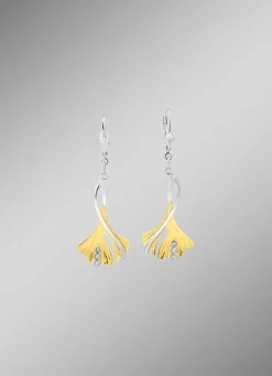 Ohrringe Ginkgoblatt in Bicolor mit synth. Zirkonia