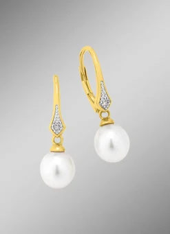 Ohrringe mit Süßwasser-Zuchtperlen und Diamanten