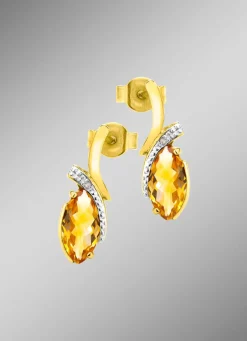 Ohrstecker mit echt Citrin und 2 Diamanten