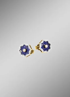 Ohrstecker mit echt Lapislazuli, Brillanten und Diamanten
