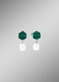 Ohrstecker mit Süßwasser-Zuchtperle und echt Malachit