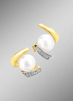 Ohrstecker mit Süßwasser-Zuchtperlen und synth. Zirkonia
