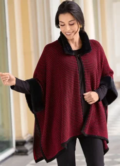 Poncho mit Kunstpelzbesätzen