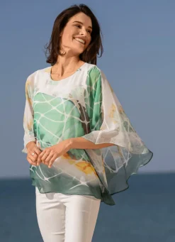 Poncho-Tunika mit eingearbeitetem Trägershirt