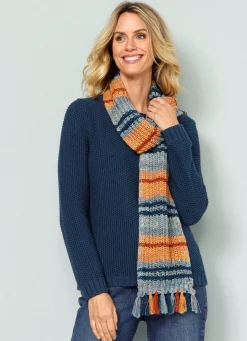 Pullover mit Schal in Grobstrick