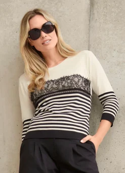 Pullover mit Spitzenbesatz