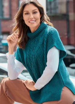 Pullunder in Perlfang mit Zopfmuster