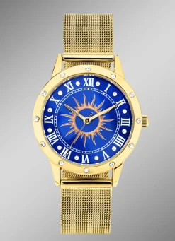 Quartz-Damenuhr Sonne mit weißen Kristallakzenten