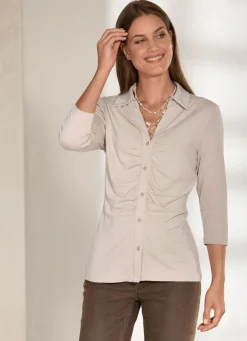 Raffinierte Shirtbluse mit Polokragen in 3 Farben
