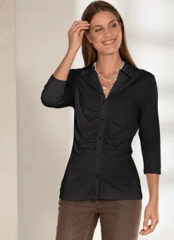 Raffinierte Shirtbluse mit Polokragen in 3 Farben