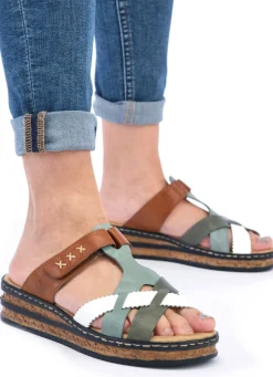 Rieker, leichte Damen-Pantoletten, mit Klettverschluss