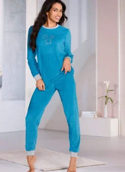 Schlafanzug aus Frottierstretch mit Strasssteinchen und Bündchen