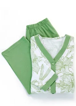 Schlafanzug, durchgeknöpft mit Blende und langen Ärmeln