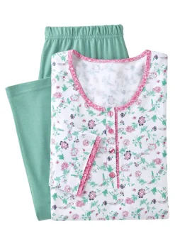 Schlafanzug mit Alloverdessin und Knopfleiste