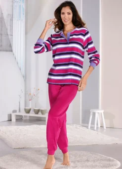 Schlafanzug mit Bündchenabschlüssen und Knopfleiste