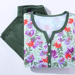 Schlafanzug mit Knopfleiste und 3/4-langen Ärmeln