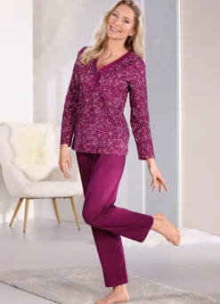 Schlafanzug mit Knopfleiste und langen Ärmeln