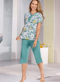 Schlafanzug mit kurzen Ärmeln und Knopfleiste