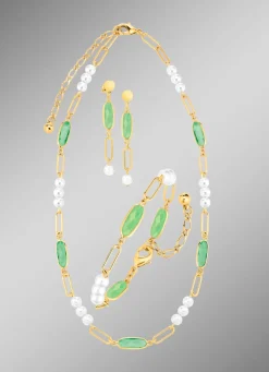 Schmuckset, 3-teilig, aus Messing mit Kristallsteinen