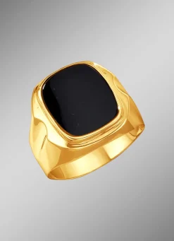 Schwerer Herrenring mit echt Onyx, beh.