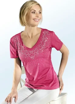 Shirt mit edler Strasszier im Vorderteil in 2 Farben