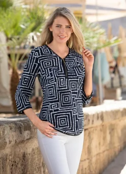 Shirt-Tunika mit Lederimitat-Besatz