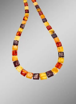 Tolle Halskette mit echten bunten Bernstein-Quadraten