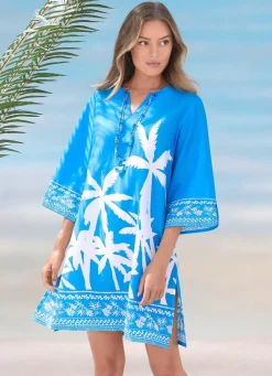 Tunika mit Palmendruck, reine Baumwolle