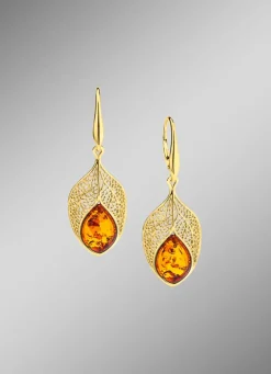 Vergoldete Ohrringe mit Bernstein